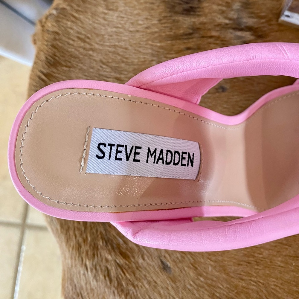 Steve Madden Isa Pink Clear Lucite Wedge Sandals Open Toe Transparent Heel 7.5 - Picture 2 of 14